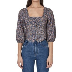Rolla's Roxanne Coast Floral Blouse Top Balloon Sleeve Cottagecore Prairie M‎